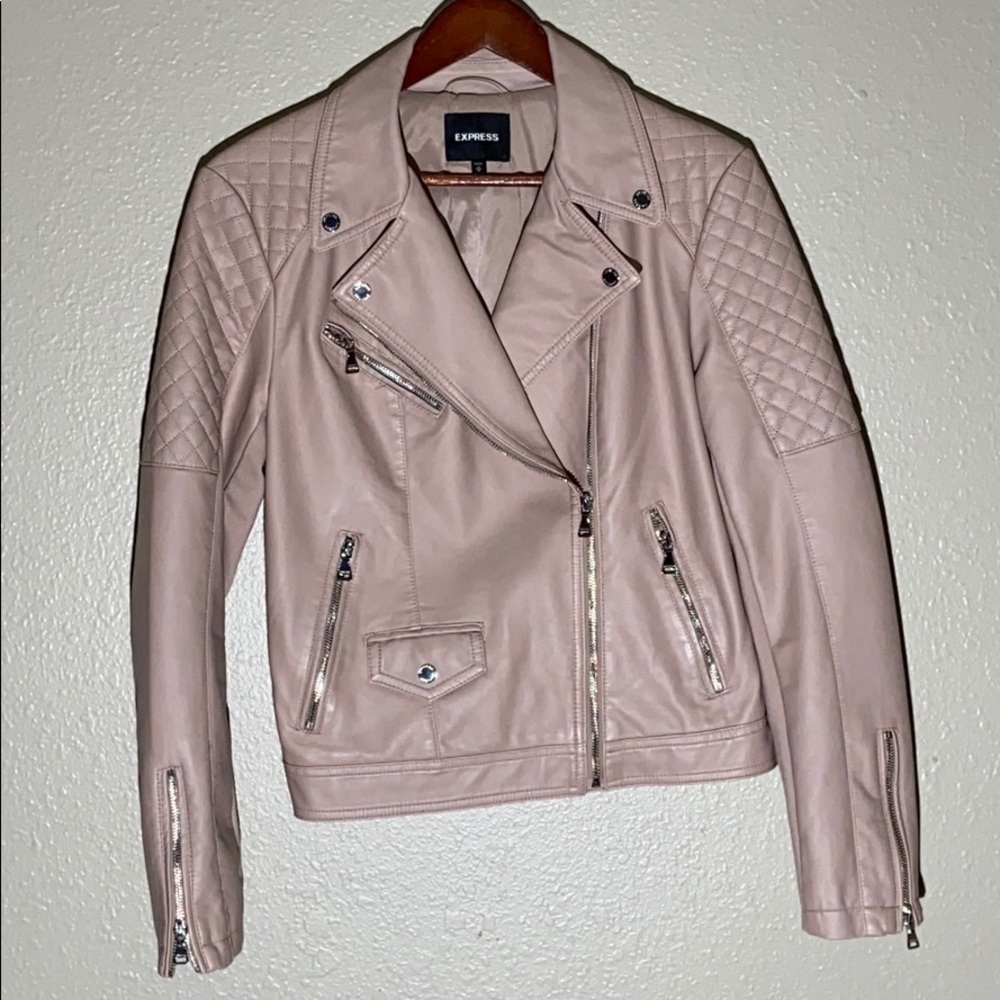 Blush pink faux leather jacket- Express size Med